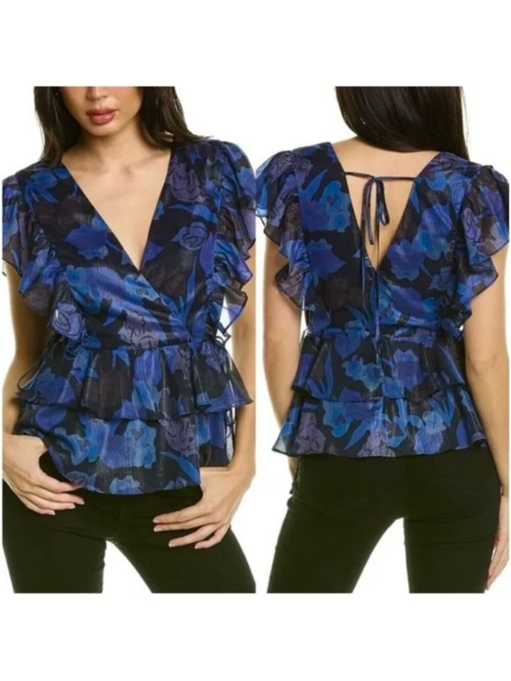 Ted Baker Blue Rowyn Frill Top with Tie Detail Ruffle Ted Size 2 US 6